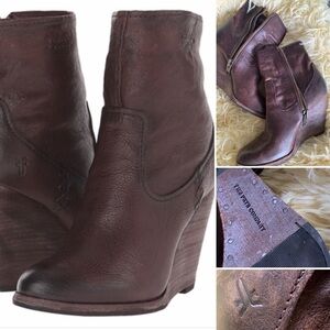Barely worn Frye Artisan Women's Brown Leather short Wedge Cece Boots size 8 8M